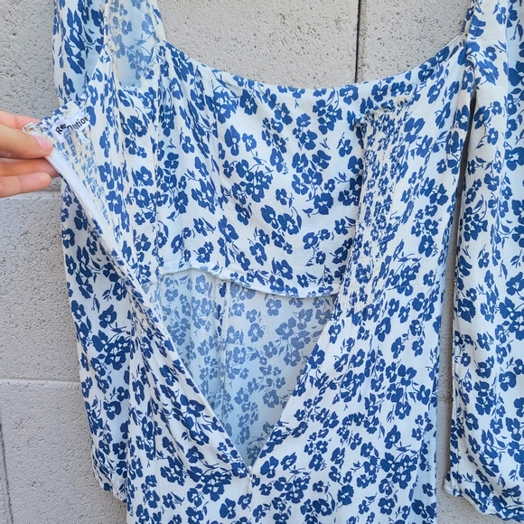 Reformation | Sigmund Floral Square Neck Long Sleeve Midi Dress in Milanesa - Picture 10 of 10